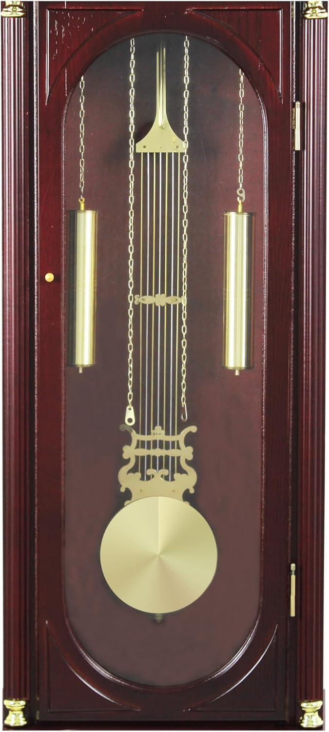 Traditional Floor Standing Grandfather Clock, 72-inch, Cherry Finish, Metal Dial with Roman Numerals, Westminster Chime, 19.25W x 71.63H inches, Battery Powered