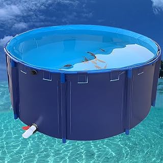 コンパクトフィッシュプール いけす 水槽 大型プール 円形キャンバス魚池 大型水槽 フレームプール 人工池用防水シート 貯水 大きな養殖 家庭用 PVC折りたたみ帆布生簀 水族館 養殖 自宅池 ちょすいタンク 養魚池 雨水を集める キットラウンド 貯水タンク 庭の灌漑 鯉の繁殖 海産物養殖 水の貯留 設置が簡単 (ブルー,1.8*1.2m(3000L))