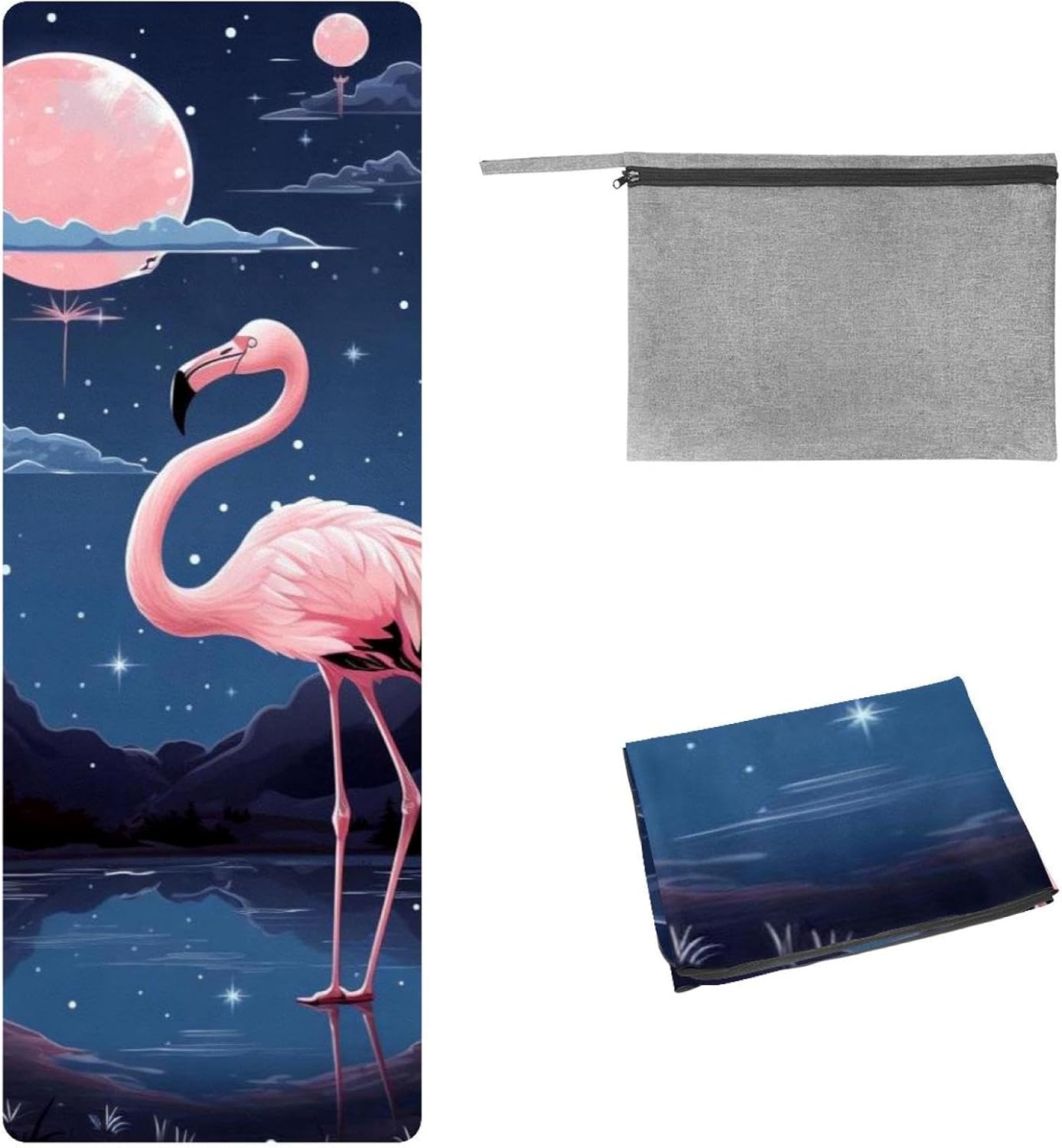 Yoga Towel, Galaxy Flamingo Pattern Non Slip Sweat Absorbent Hot Yoga Mat Towel for Hot Yoga, Pilates and Fitness - 72.8" x 26.8"