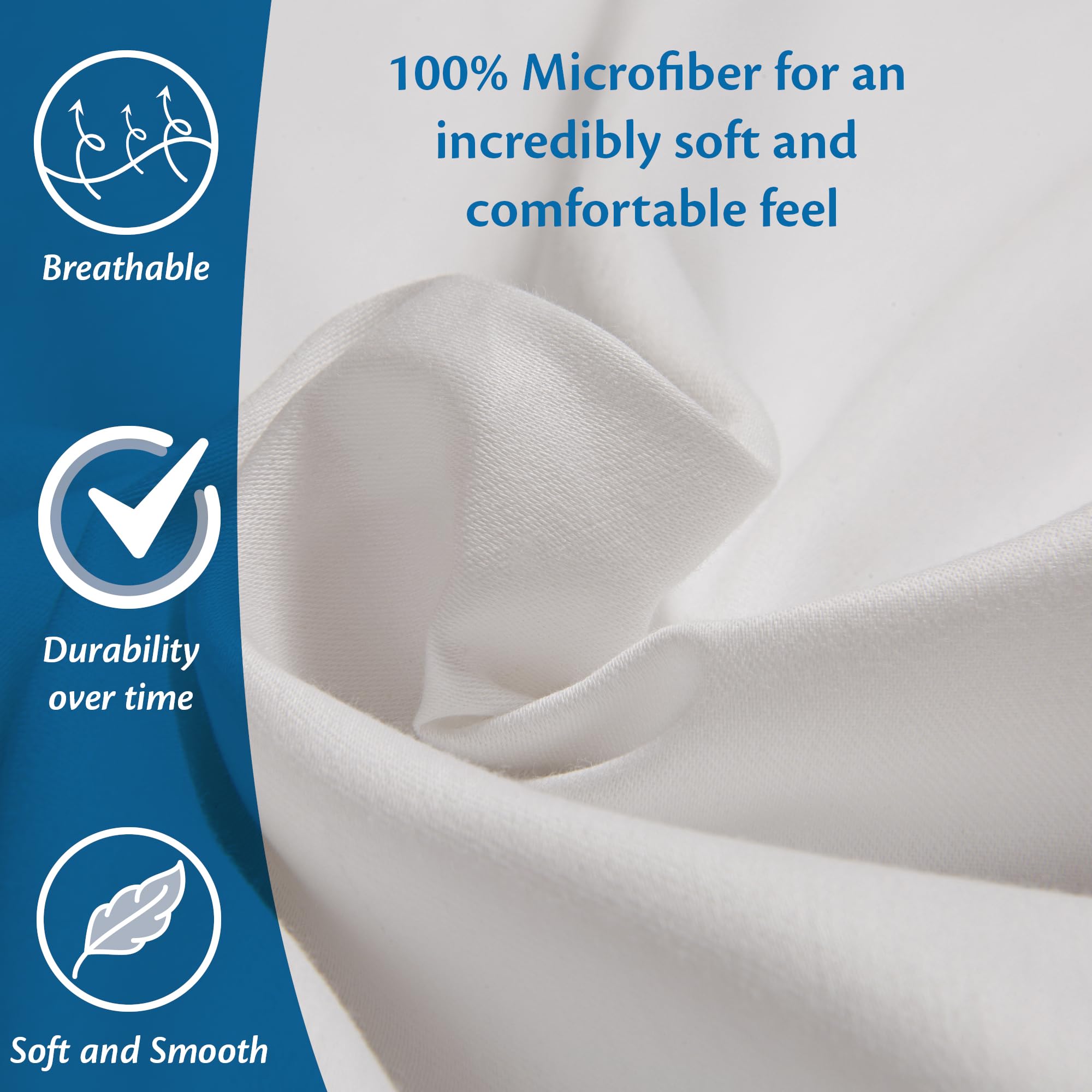 Super King size Fitted Sheet for Size 180x200 cm in White Microfiber Bottom Fitted Sheet Deep Pocket 12 inch (up to 30cm) in Soft Brushed Microfiber Fabric Easy Care Shrinkage and Fade Resistant - Image 2