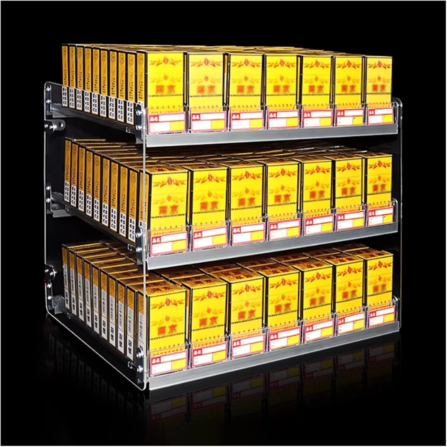 Cigarette Showcase Rack, Acrylic Cigarrette Display Shelves, Matchbook Display Case With Label Slot, Matchbook Holder Divider For Stores(63x29x42cm)