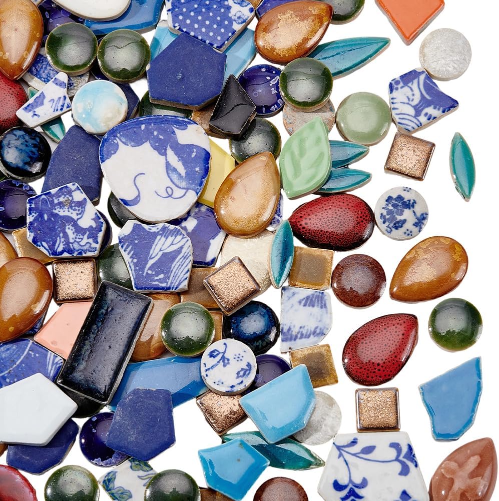 500g Ceramic Mosaic Tiles Irregular Mosaic Pieces Broken Porcelain Tile China Ceramic Pieces Supplies for DIY Crafts Arts Picture Frames Plates Flowerpots Vases Cups Home Bathroom Decoration