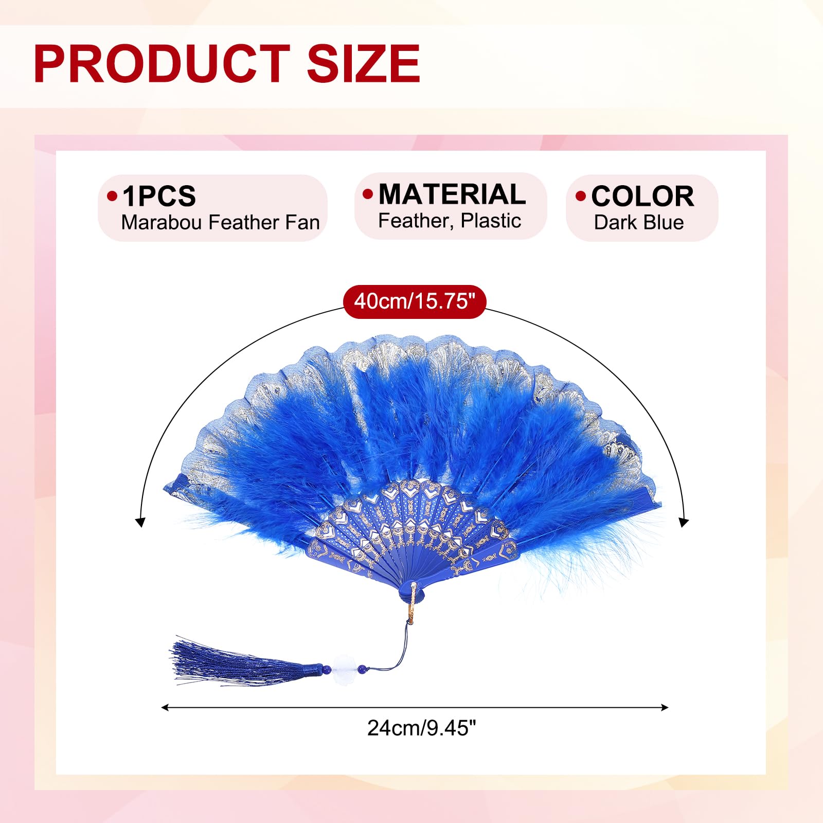PATIKIL Embroidered Flower Marabou Feather Fan - Image 2