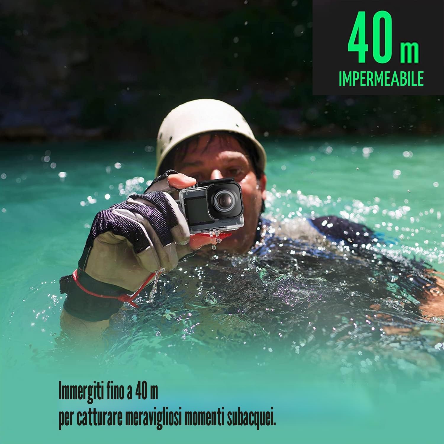 icefox Action Cam, 20MP Action Cam 4K con Touch Screen, impermeabile fino a 40m sotto l'acqua, Stabilizzatore EIS, con Microfono, grigio scuro