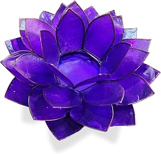 Moonshadow Handmade Capiz Shell Lotus Tea Light Holder, Elegant Flower Design with Natural Translucent Finish, Ideal for Home Decor, Meditation, Weddings & Serene Centerpieces, Purple
