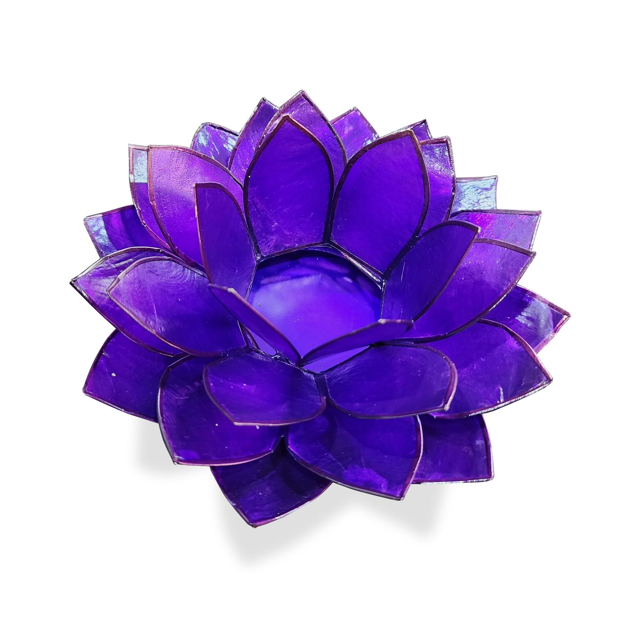 Moonshadow Handmade Capiz Shell Lotus Tea Light Holder, Elegant Blooming Flower Design with Natural Translucent Finish, Ideal for Home Decor, Meditation, Weddings & Serene Centerpieces, Purple