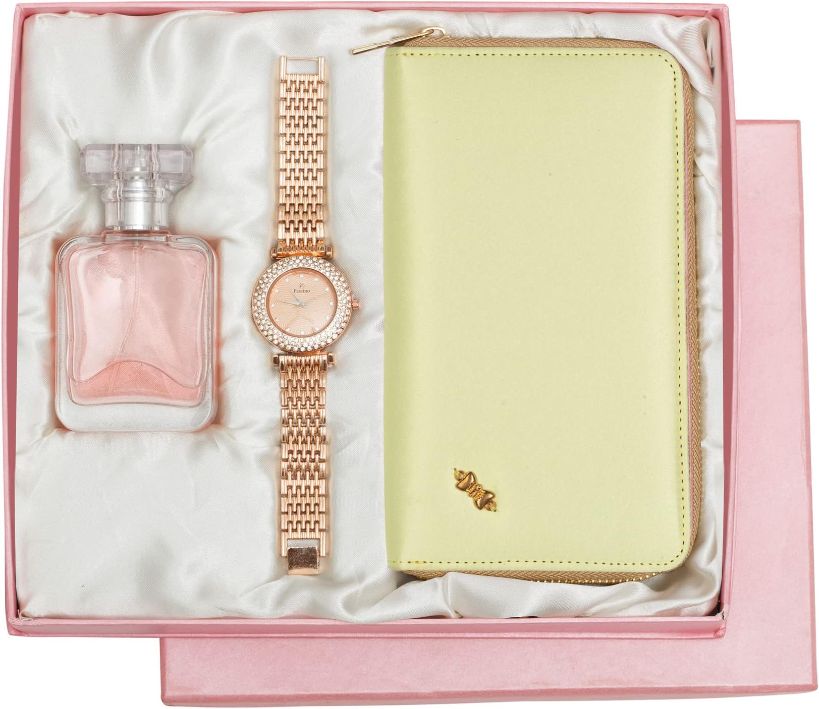 Avighna Women's Clutch, Watch & Liquid Perfume, 50ml - Fresh Valentines Gift For Girlfriend & Wife (Yellow)