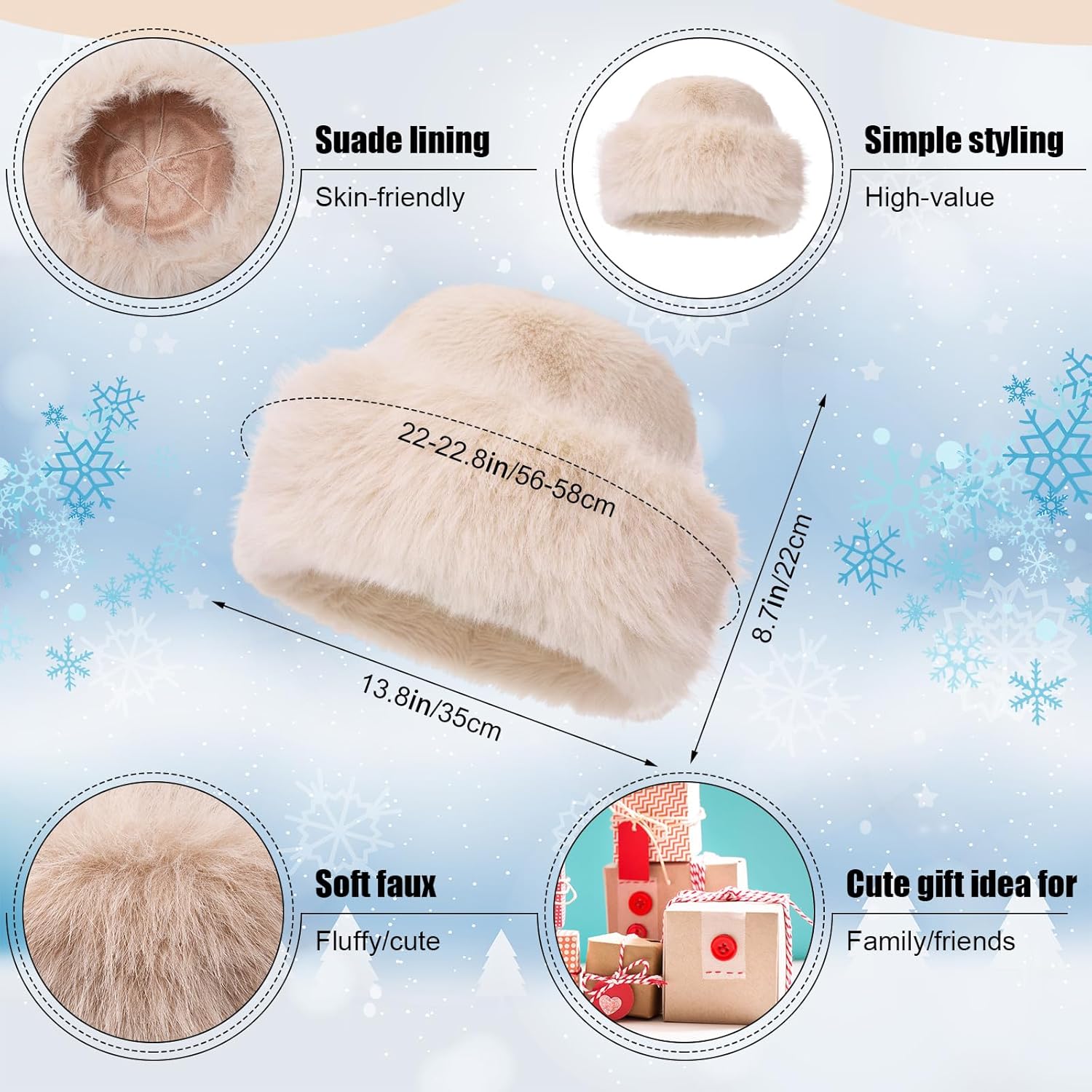 12 Pcs Women Faux Fur Bucket Hat Gloves Winter Set Warm Faux Mink Plush Hat Winter Suede Gloves with Touchscreen Fleece Lined Windproof for Cold Weather - Image 2