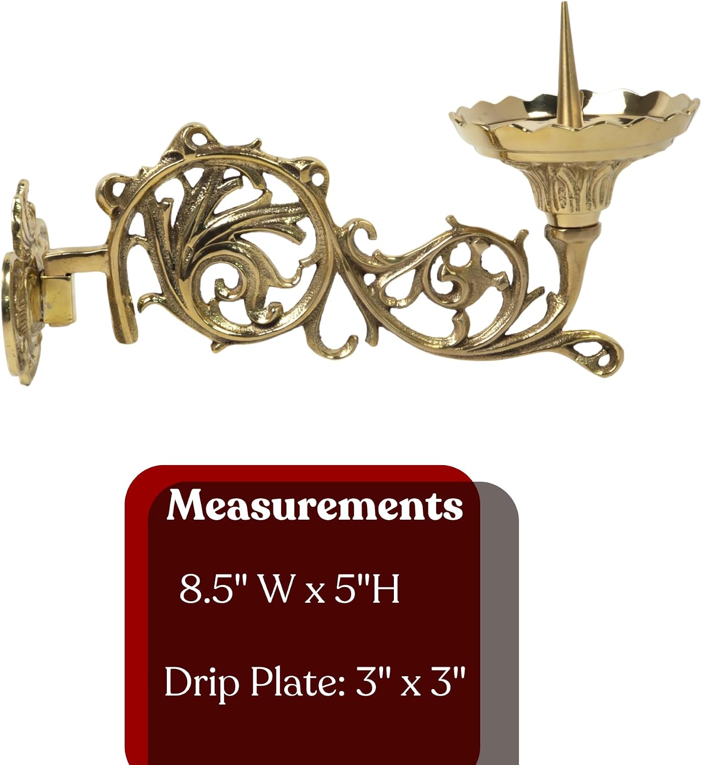 Brass Wall Mount Candle Holder Wall Sconce, Ornate Church Sanctuary