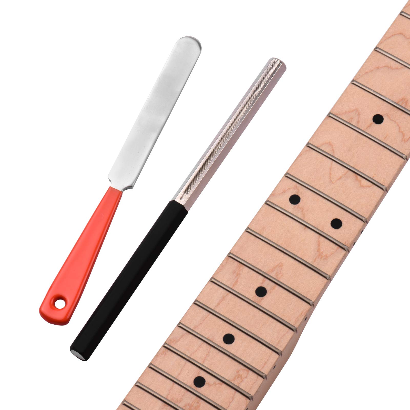 Juego de limas de coronación de trastes de guitarra de acero inoxidable con asas de goma, 3 tamaños de borde para calado de precisión y herramienta cómoda para guitarra, bajo, ukelelele, mandolina