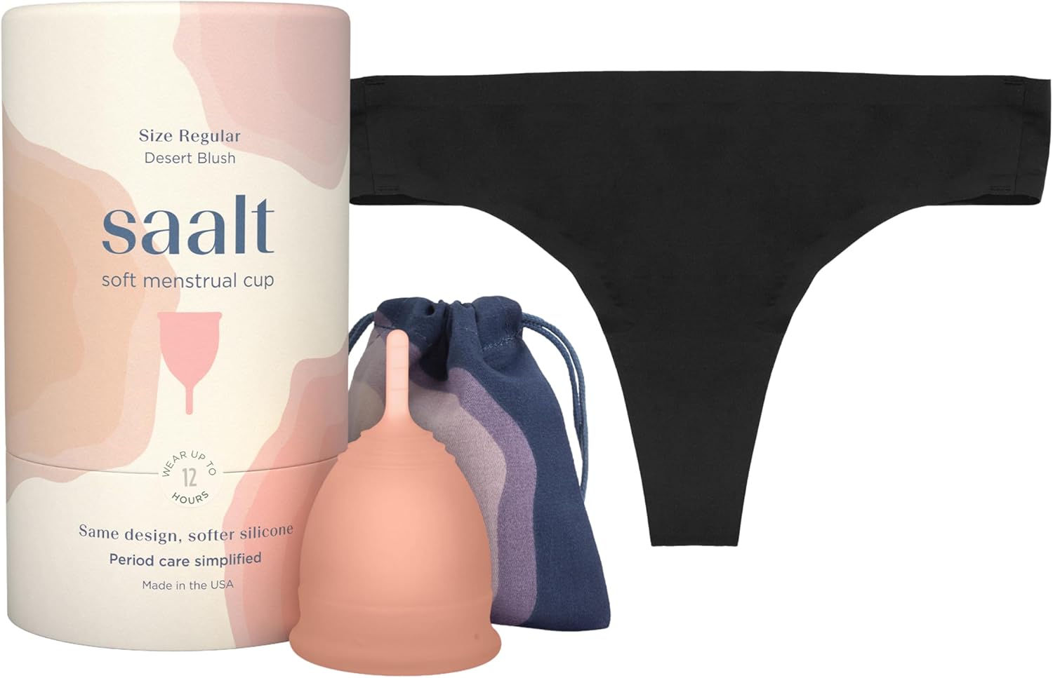 Saalt Seamless Thong and Soft Menstrual Cup Bundle – Includes Reusable Menstrual Cup and Seamless Thong Women’s Period Underwear – Up to 12 Hours of Leak-Free Protection - Mediu, - Image 1 of 9