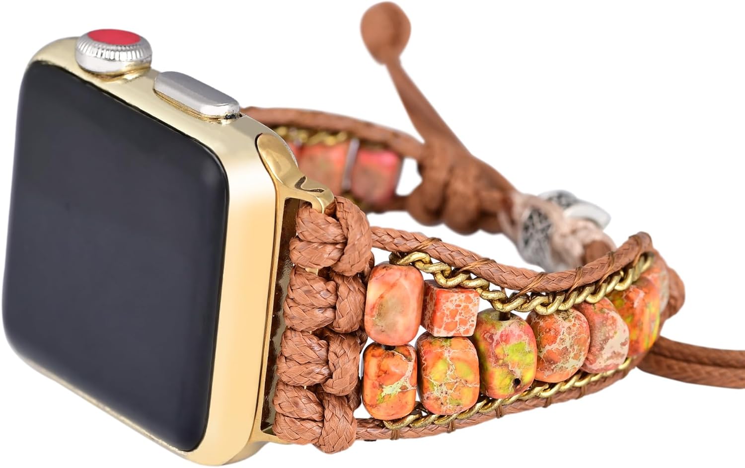 Boho Jasper Handmade Watch Band: Bohemian Natural Stone Smartwatch Bands Compatible with Apple Watch 38mm/40mm/41mm/42mm/44mm/45mm/49mm Boho Imperial Jasper Natural Energy Stone Gemstone iWatch Strap Hand-woven