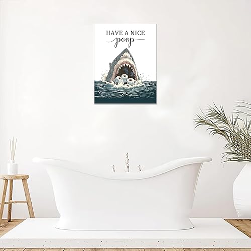 Miniatura 5 de Arte de pared de tiburón para baño, imágenes divertidas de tiburón y océano, decoración de pared con texto en inglés "Have A Nice Poop", carteles de