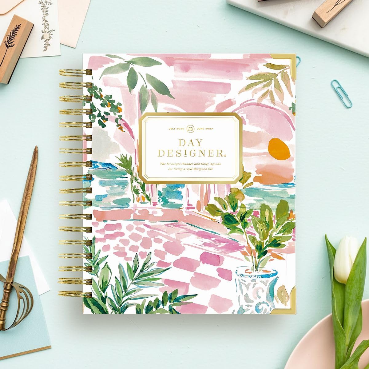 Day Designer 2026-2027 Daily Academic Year Planner Calendar, July 2026 - June 2027, 7.4" x 9.5", Glossy Laminated Cover, Wirebound, Laminated Tabs, Storage Pocket, Includes Stickers & Snap-In Ruler, Capri
