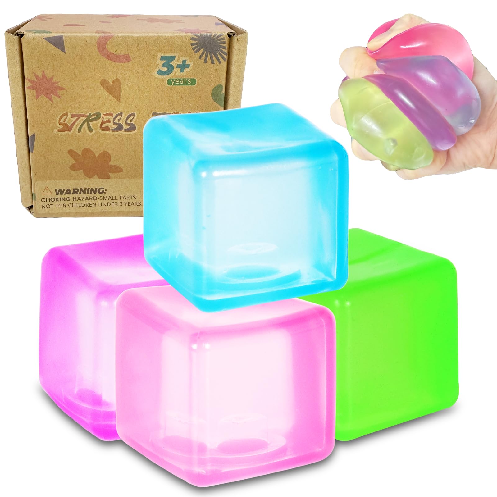 4 Pack Squishy Cube, Soft Squeeze Fidget Toys, Sensory Cube Toys for Adults Kids Children Teens, Fun Desk Toys for Home School Office Travel â image 1