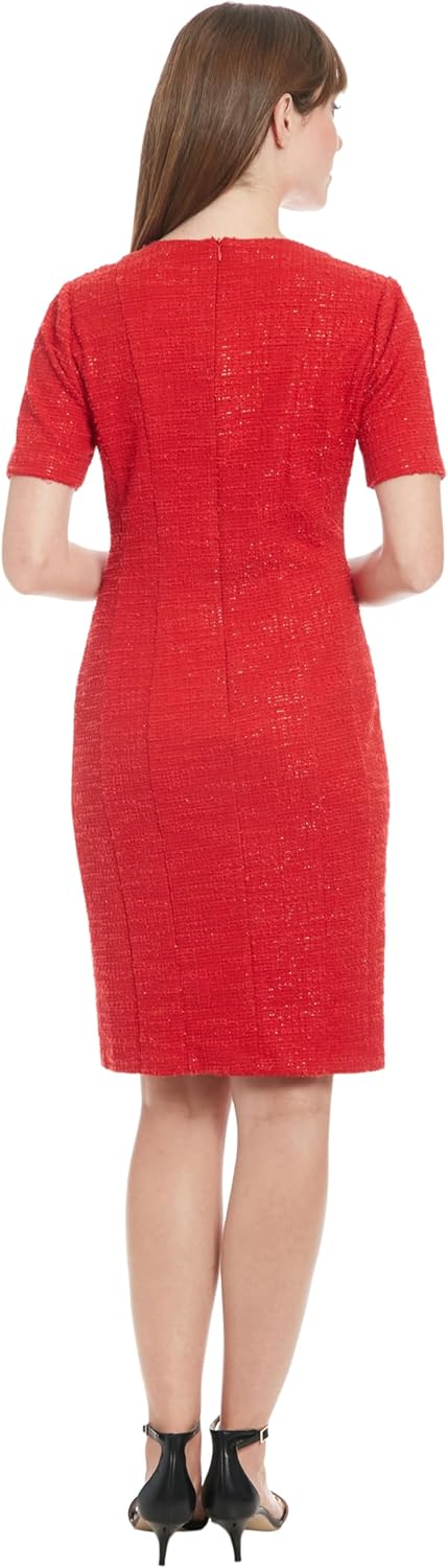 London Times Womens Elegant Short Sleeve V-Neck Sheath Dress - Knee Length with Gold Button Detail - Versatile Cocktail Dress - Image 6