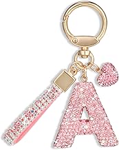 MWOOT Pink Car Keyring Gift for Women Girls Initial Letter Keychain Cute Bling Keychain Bling Letter Pendant for Bag Backpack Purse Pendants