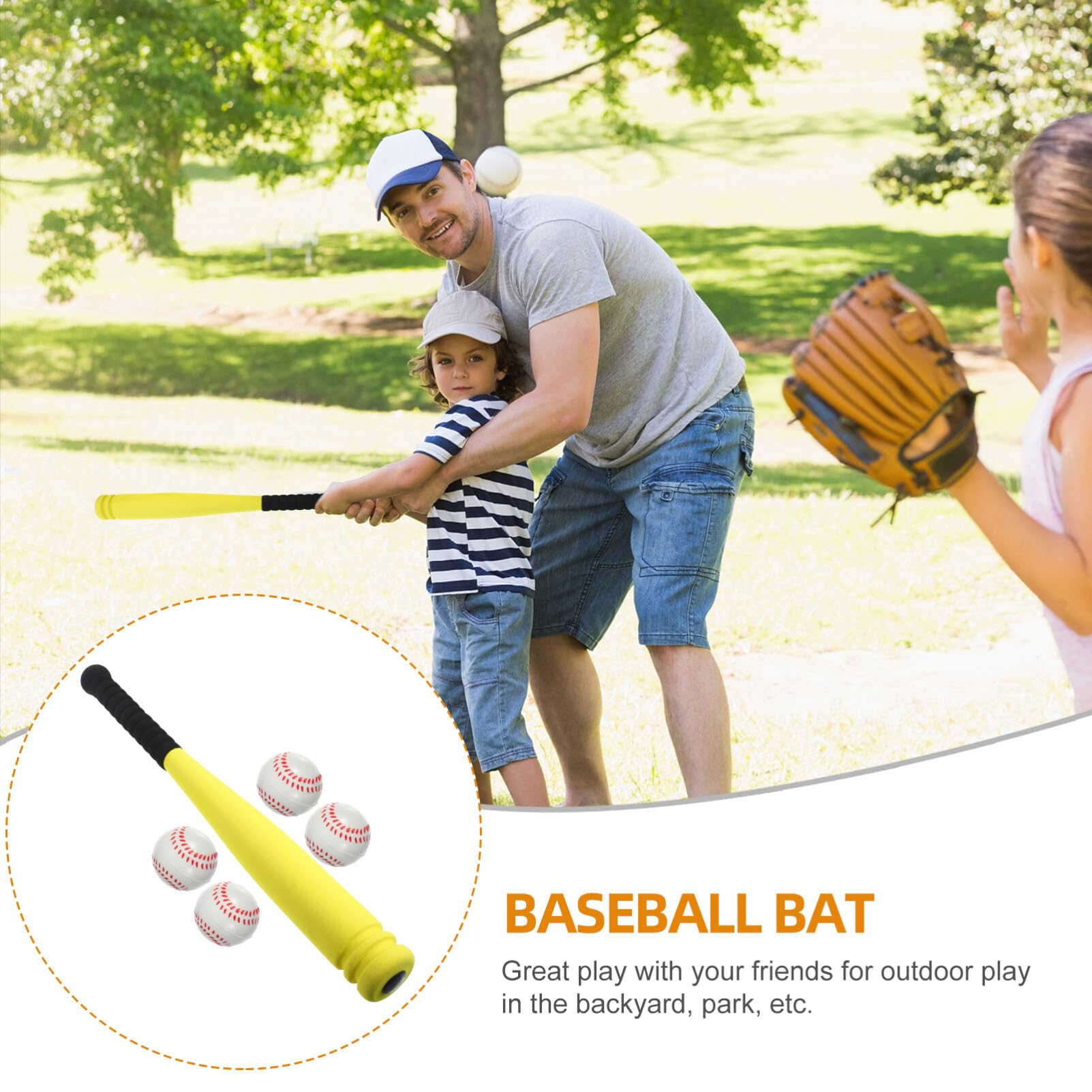 Batte de baseball pour enfants en mousse avec 4 balles de 53 cm - Batte de baseball de sécurité en plastique - Pour enfants, tout-petits, garçons et filles