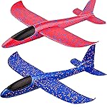 BooTaa 2 Pack Airplane Toys, 17.5 Large Throwing Foam Plane, 2 Flight Mode Glider, Flying Toy for Kids, Birthday Gifts for 3 4 5 6 7 8 9 10 11 12 Year Old Boys Girls, Outdoor Sport Toys Party Favors