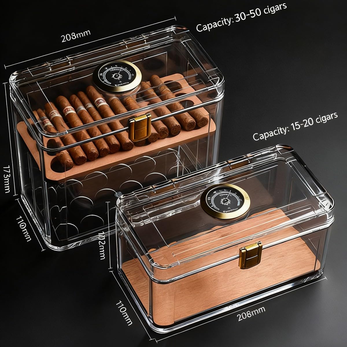 Humidor de Puros Hecho a Mano,Cava de Puros HumidorsCedro,Higrómetro,Humidificador de Puros,Clásico Desk Humidor para hasta Muchos Puros Regalos para Fumadores de Puros