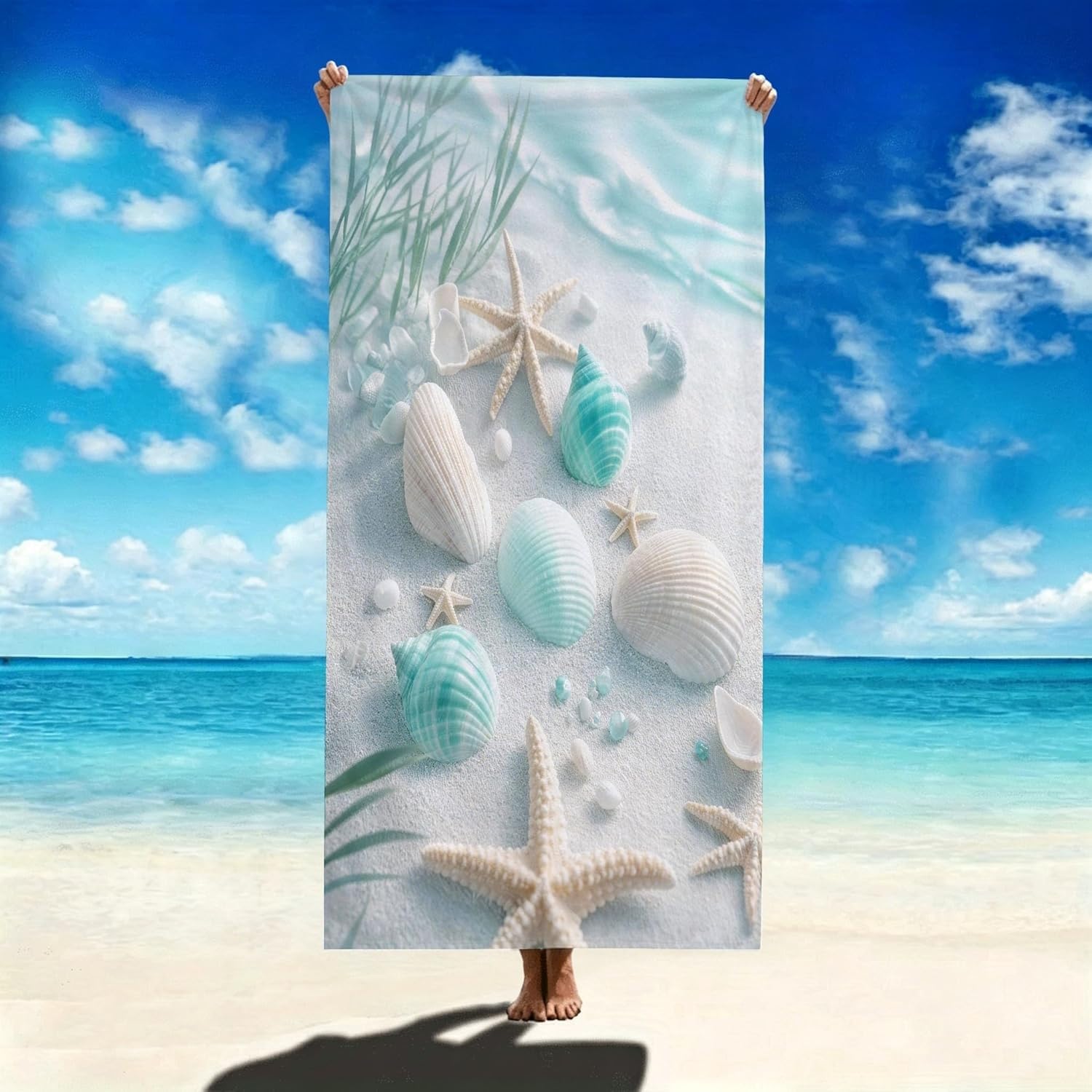 YZQGLHP Shell Microfibre Beach Towel Starfish Beach Bath Towel Quick Drying, Lightweight, Sand-Free, Durable, for Pool, Gym, Camping, Travel Towel 90x160cm