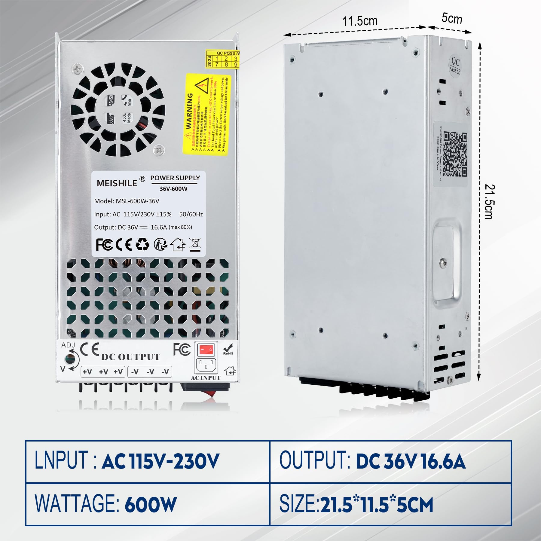 36V 16.6A 600W Fuente de Alimentación Transformador, Fuente de alimentación Adaptador, 220V CA a CC 36V Transformador Convertidor para CCTV, LED Luz de barra Luces, Amplificador, Altavoz, Máquina
