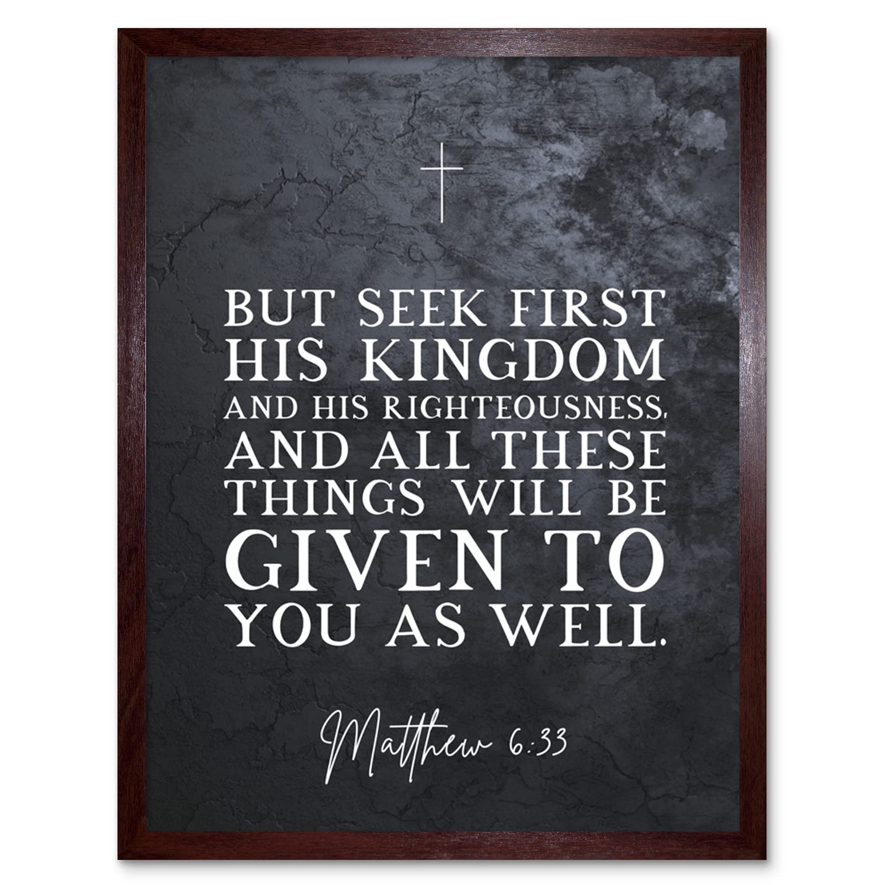 Artery8 Matthew 6:33 See First His Kingdom And Righteousness Christian Bible Verse Quote Scripture Typography Artwork Framed Wall Art Print 9X7 Inch
