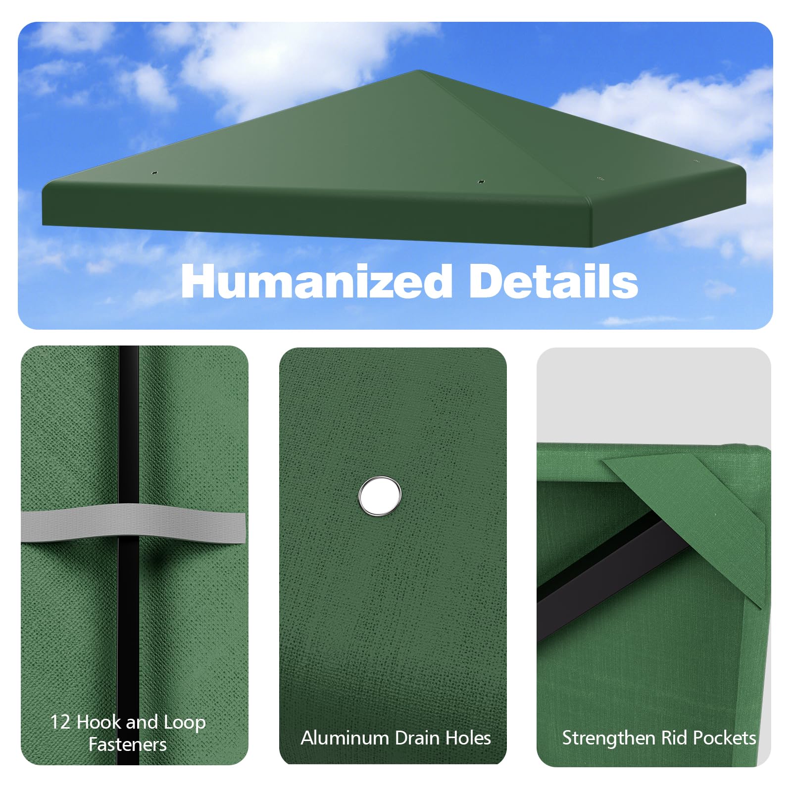 HOMASIS Telo Gazebo 3x3m, Copertura Impermeabile in Poliestere, Tetto Singolo di Ricambio Con Fori di Drenaggio e Chiusure, per Feste, Matrimoni (Verde)