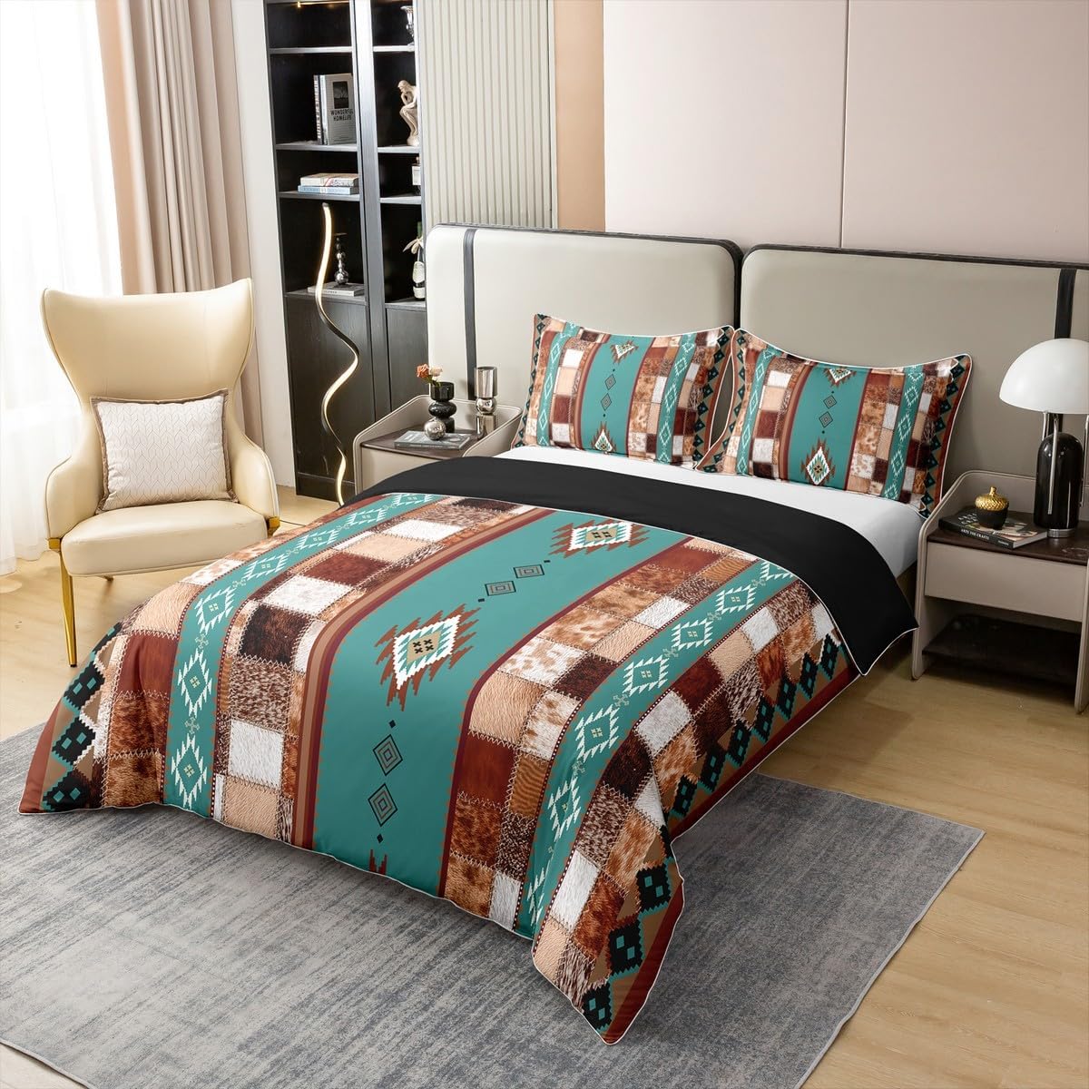 Erosebridal 100% Cotton Patchwork Cowhide Comforter Cover Bohemian Exotic Western Bedding Sets Queen,Ethnic Tribe Arrow Aztec Duvet Cover Farm Animals Bull Cow Print Farmhouse Decor