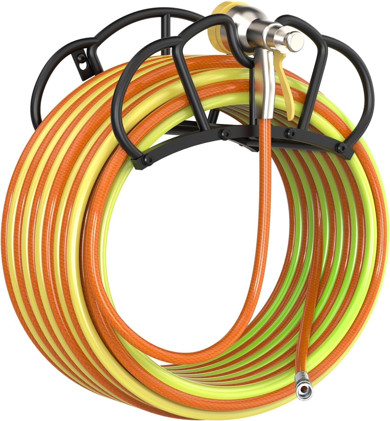 Qatsrin Super Stable Garden Hose Holder Wall Mount, Heavy Duty Water Hose holder Hanger Holds 125-Feet Hose, Metal Hose Storage Reel Rack Organizer for Outside Yard Lawn