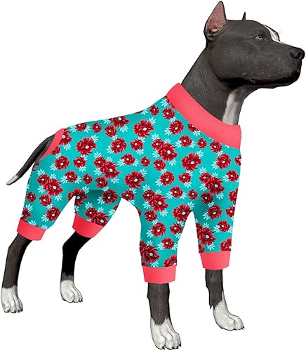 Miniatura 7 de LovinPet Pijama para perros medianos, cuidado de heridas, pijama de recuperación quirúrgica para perros, mameluco de pitbull, de algodón elástico,