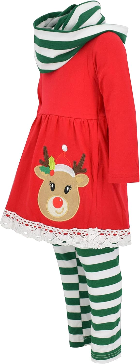 Unique Baby Girls Kids Toddler 3pc Outfit Set Long Sleeve Lace Trim Tunic Top Leggings and Scarf - Image 2