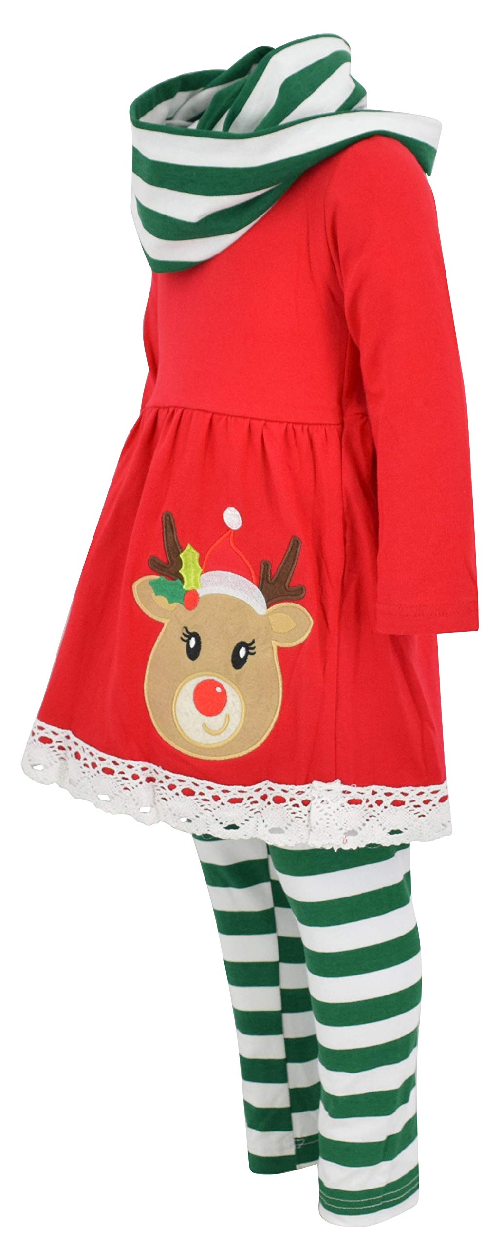 Unique Baby Dziewczęcy 3-częściowy zestaw świątecznych legginsów w paski Rudolf zielony