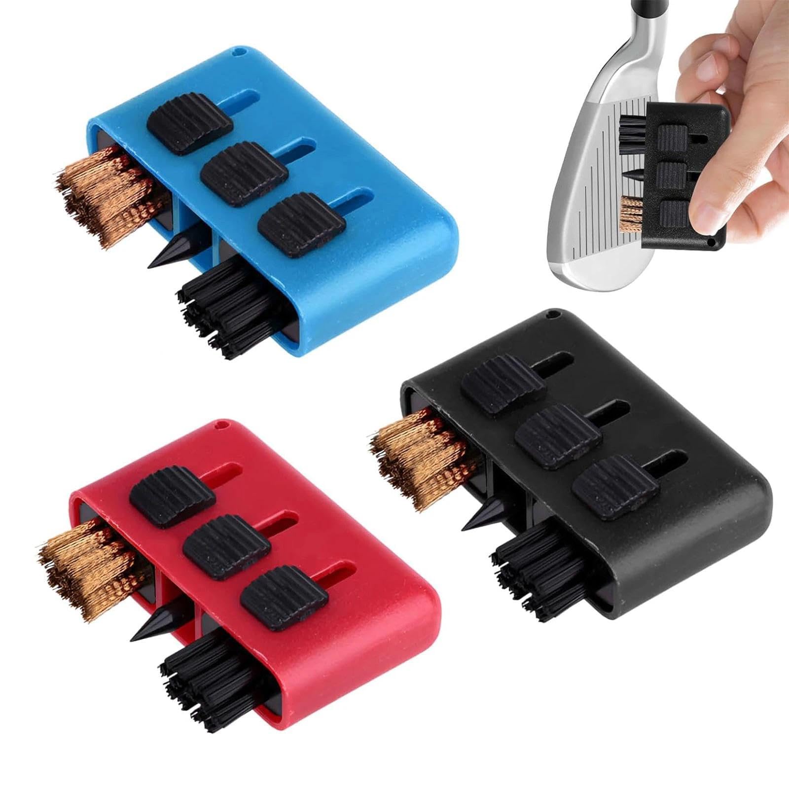 dinghaole 3 Pcs 3 in 1 Portable Golf Club Brush and Groove Cleaner Kit, golf Club Cleaner Brush, Pocket Size Groove cleaner Golf, for golf Retractable groove Pocket Accessories