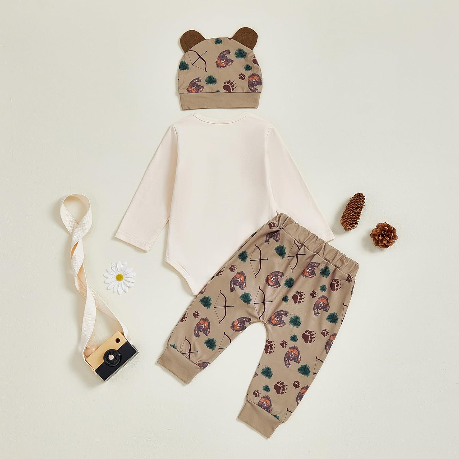 GOOCHEER Newborn Baby Boy Clothes Bear Hunting Long Sleeve Romper Shirt Tops Pants Fall Winter Outfits Hat Set - Image 7