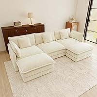 Vista 89 de Sofás seccionales grandes de 115.34" para sala de estar, sofá de pana color camel de asiento profundo de 3 plazas en forma de L, sofá seccional