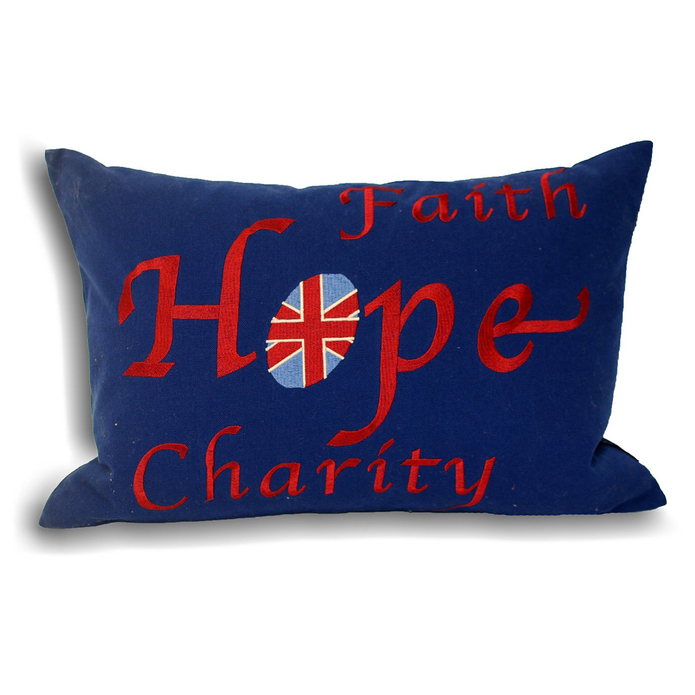 Paoletti Faith Hope Charity Embroidery 100% Cotton Cushion Cover, Navy Blue, 35 x 50 Cm