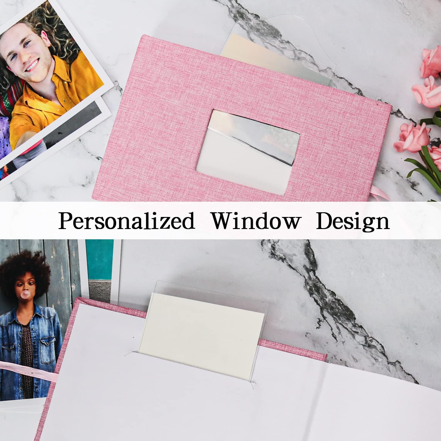 Vienrose Photo Album 4x6 50 Pockets Linen Frame Cover with Memo Areas Photobook Mini Slip-in Picture Book for Wedding Baby Vacation, Pink - Image 2