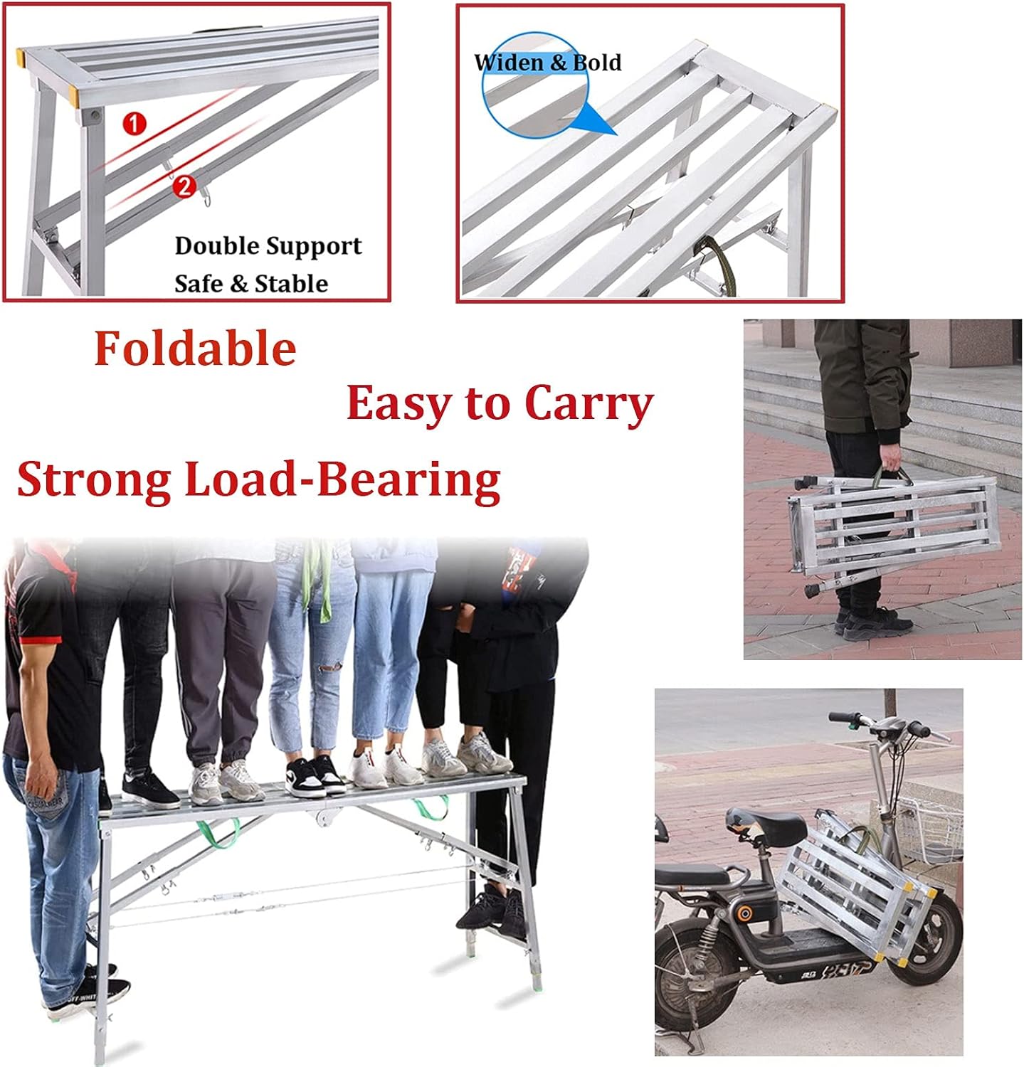 Scaffolding, Portable Folding Scaffold, Work Platform Adjustable Height, Metal Tech Scaffolding Equipment Tools, for Home Improvement, Patching Drywall or Cleaning Windows