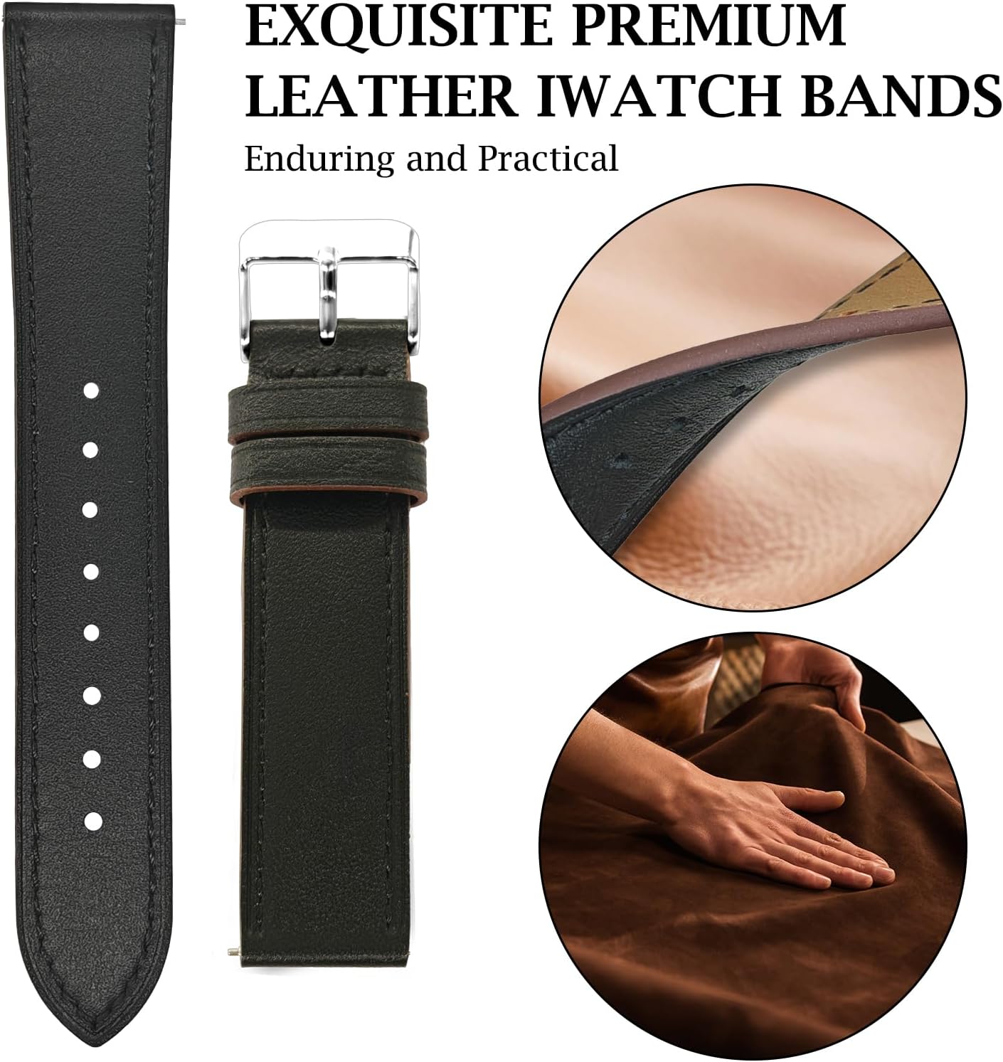 Italy Genuine Leather Watch Bands Compatible with Samsung Galaxy Watch 7 6 5 4 40mm 44mm, 5 Pro 45mm, 6 4 Classic Active 2, 20mm Quick Release Leather Watch Straps Replacement Band for Women Men - Image 2