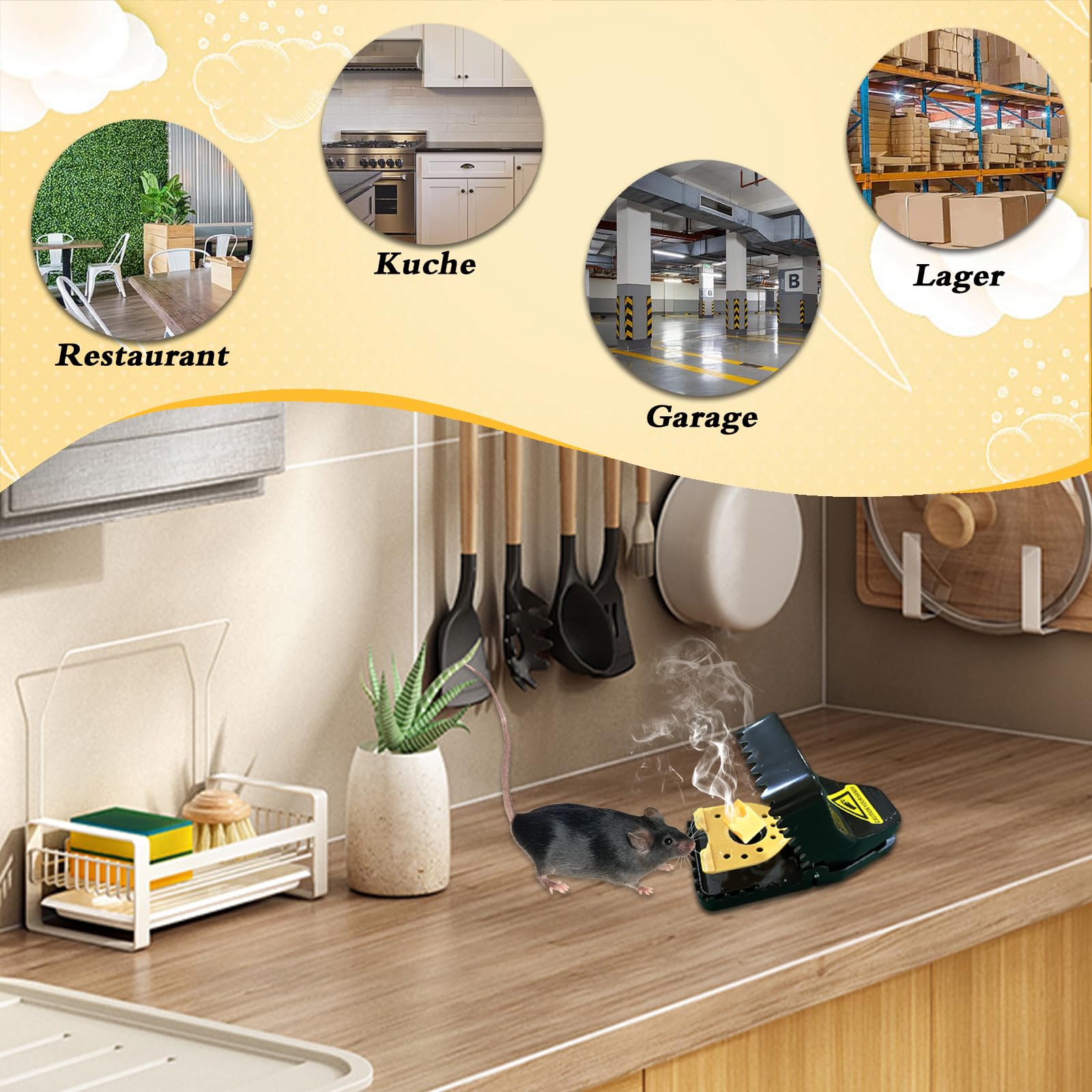 Trappole Professionali per Topi – Kit di 8 Piccole Trappole, Incluso 1 Grampo per Topi – Strumento Efficiente e Riutilizzabile per la Cattura dei