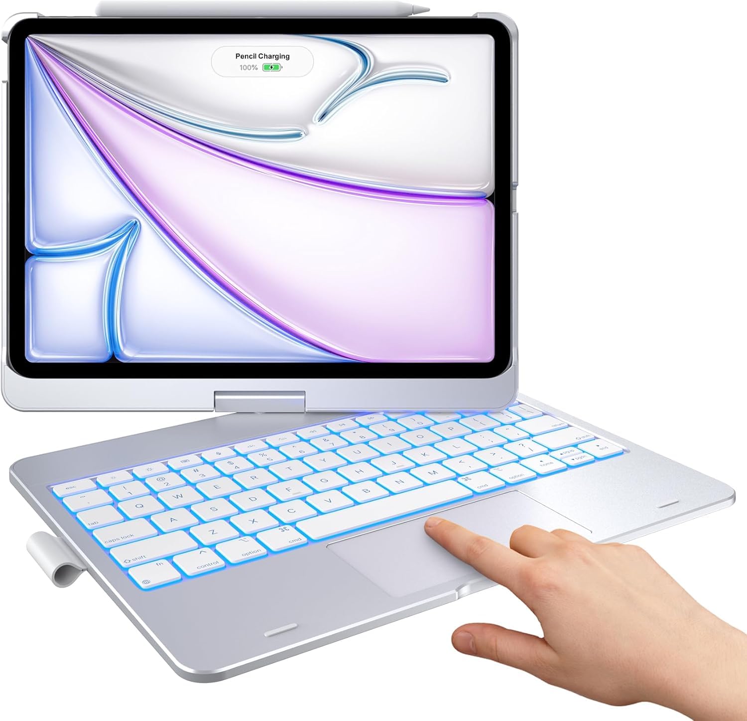 typecase Flexbook Keyboard case for iPad Air 11 (M3/M2), Air 5th/4th & Pro 11 (4th/3rd/2nd/1st) with Trackpad, 10-Color Backlit, 360 Rotable, Pencil Holder (Silver'25) (Not fit A16/10th/ 11-M4)-image-24