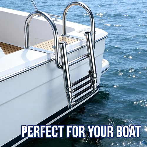 Miniatura 5 de Escalera de barco pontón de 4 pasos, escalera de muelle intraborda de acero inoxidable