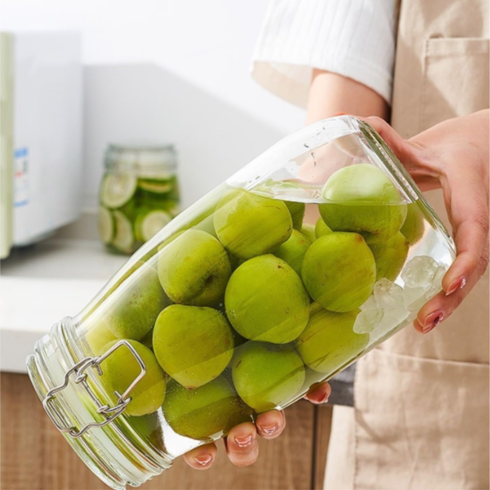 Cocina Almacenaje Juego De 2 Tarros Cristal Boca Ancha con Tapas Abatibles, Recipiente Hermético For Conservar Recipientes Herméticos(750ml)