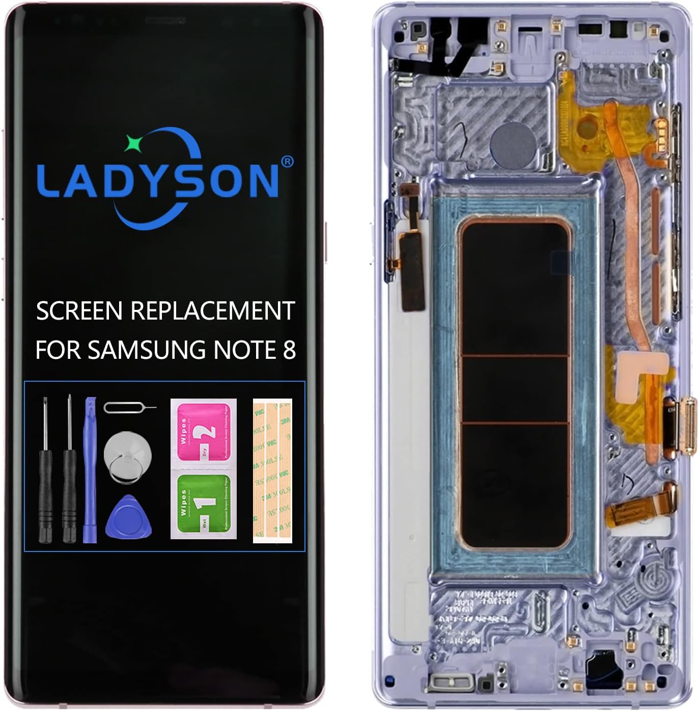 LADYSON Original For Samsung Galaxy Note 8 LCD Screen Replacement For Note 8 2017 N950 SM-N9500 N950F/DS/W/U LCD Display Touch Sensor Glass Panel Digitizer Assembly Repair Parts Kit (Blue with Frame)