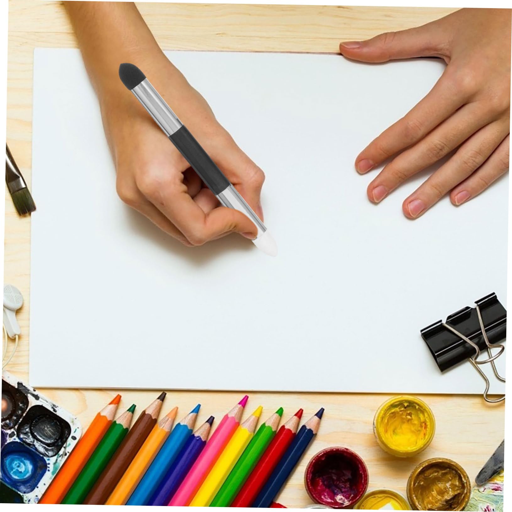 Set 6pz Pennelli Spugna Doppia Punta Lavabili per Disegno Portatili e Resistenti per Schizzi e Pittura Principianti