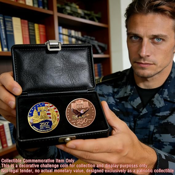 2PCS 250th Anniversary Commemorative Coins,250 Birthday American Flag&Liberty Bell Patriotic Collectible Souvenir Gift,1.57In Durable Gold Plated Challenge Coin for Display,Collectors,Non Legal Tender