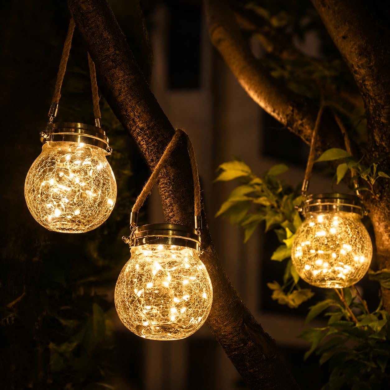 LUMILED 3x Set Solarleuchte Einmachglas Hängende Licht IP44 3000K 20 LED 600mAh Glas Pendelleuchte Außenlaternen ⌀12 cm Solar für Außen Dämmerungssensor Risslicht für Außen Garten Terrasse