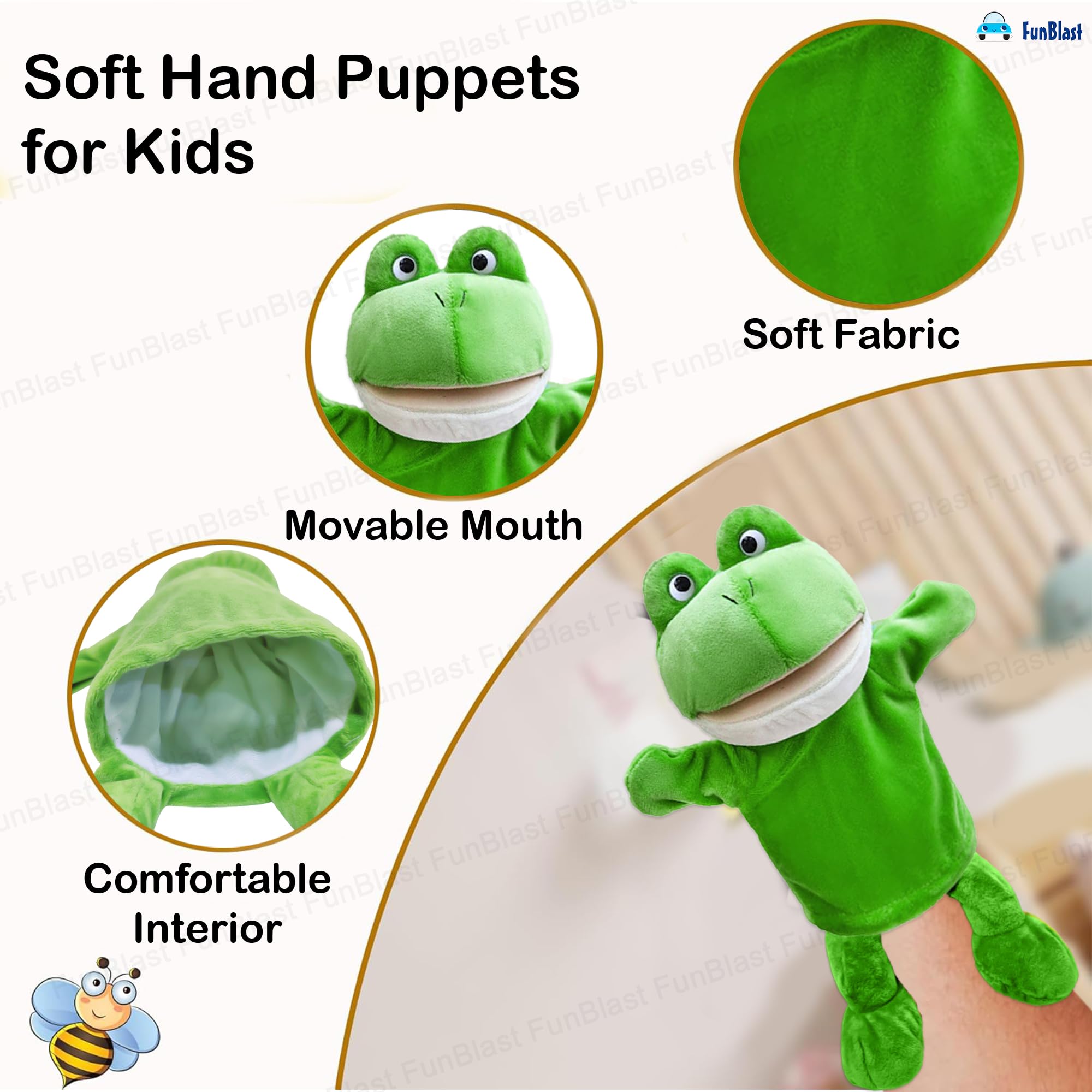FunBlast Hand Puppets for Kids - Cute Animal Soft & Interactive Plush Puppets for Storytelling, Role Play & Learning Toys, Perfect for Toddlers & Children (Frog) 4