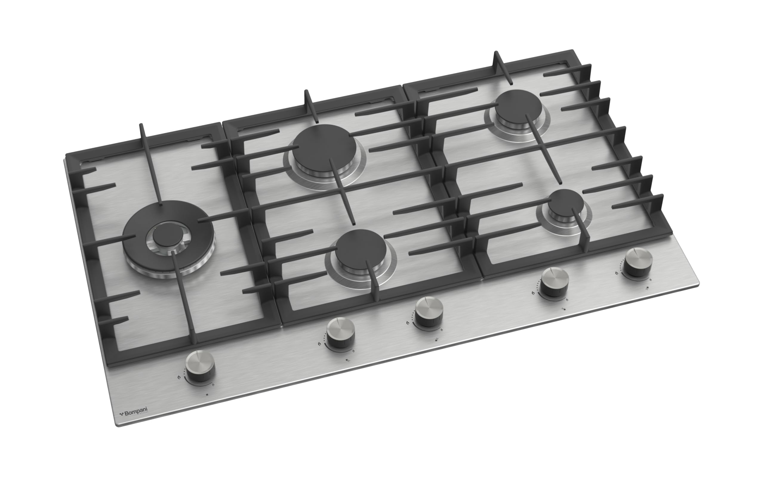 Bompani 90cm Built-In Hob - 5 Gas Euro Type Pool Burners, Sabaf Burners, Stainless Steel Body - One Year Manufacturer Warranty - BO293MQT Silver